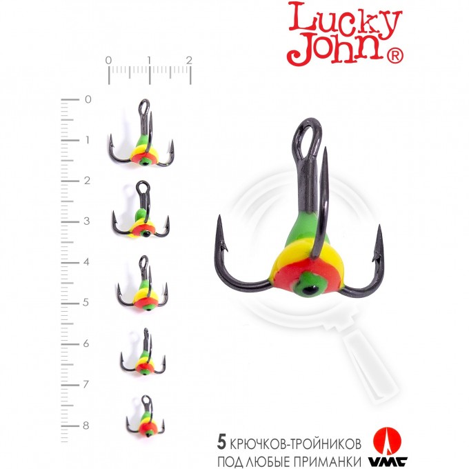 Крючок-тройник для приманок LUCKY JOHN 04SET с каплей цвет. 5шт. набор LJ99-004SET