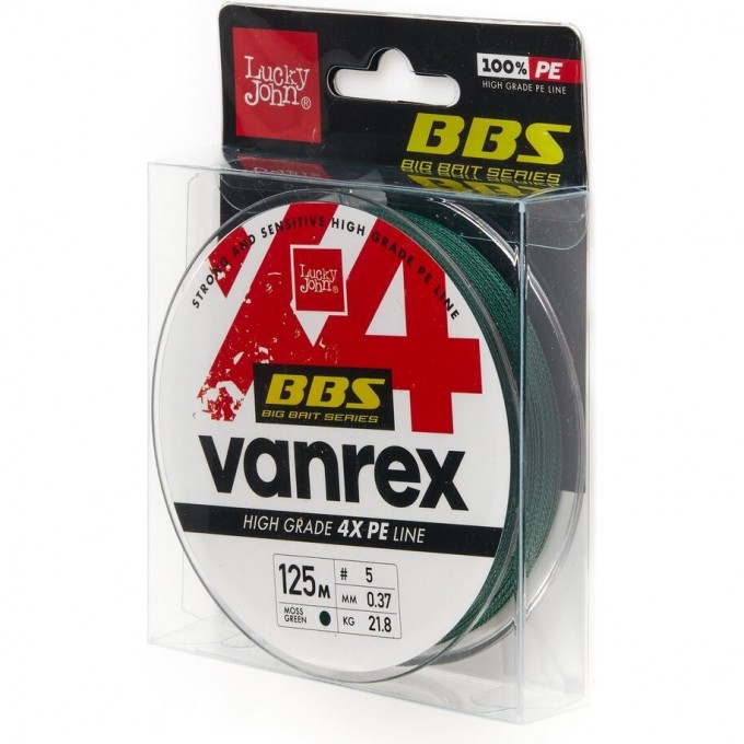 Леска плетёная LUCKY JOHN VANREX BBS Х4 BRAID MOSS Green 125 м - 0,37 мм LJ4114-037