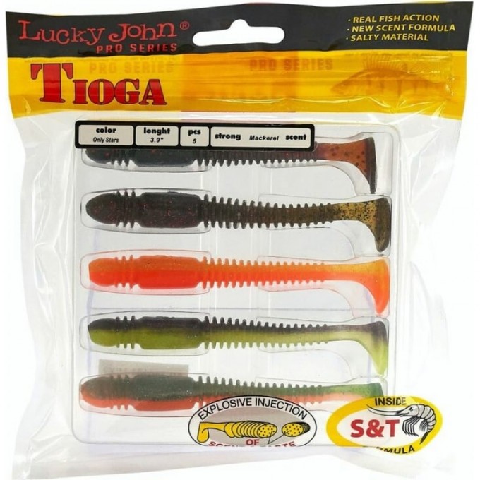 Виброхвост LUCKY JOHN PRO SERIES TIOGA 3.9 in (100 мм), цвет mix2 5Шт. 140104-MIX2